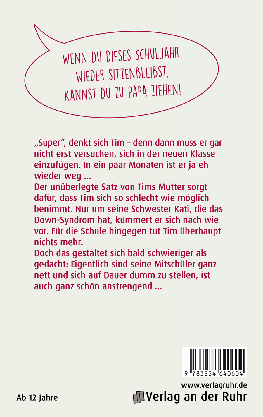 Bild von der Rückseite der Taschenbuchausgabe von Dann bleib ich eben sitzen inklusive des Klappentexts