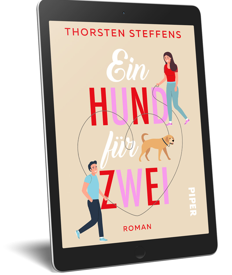 Ein Hund für zwei in Farbe auf einem Tablet