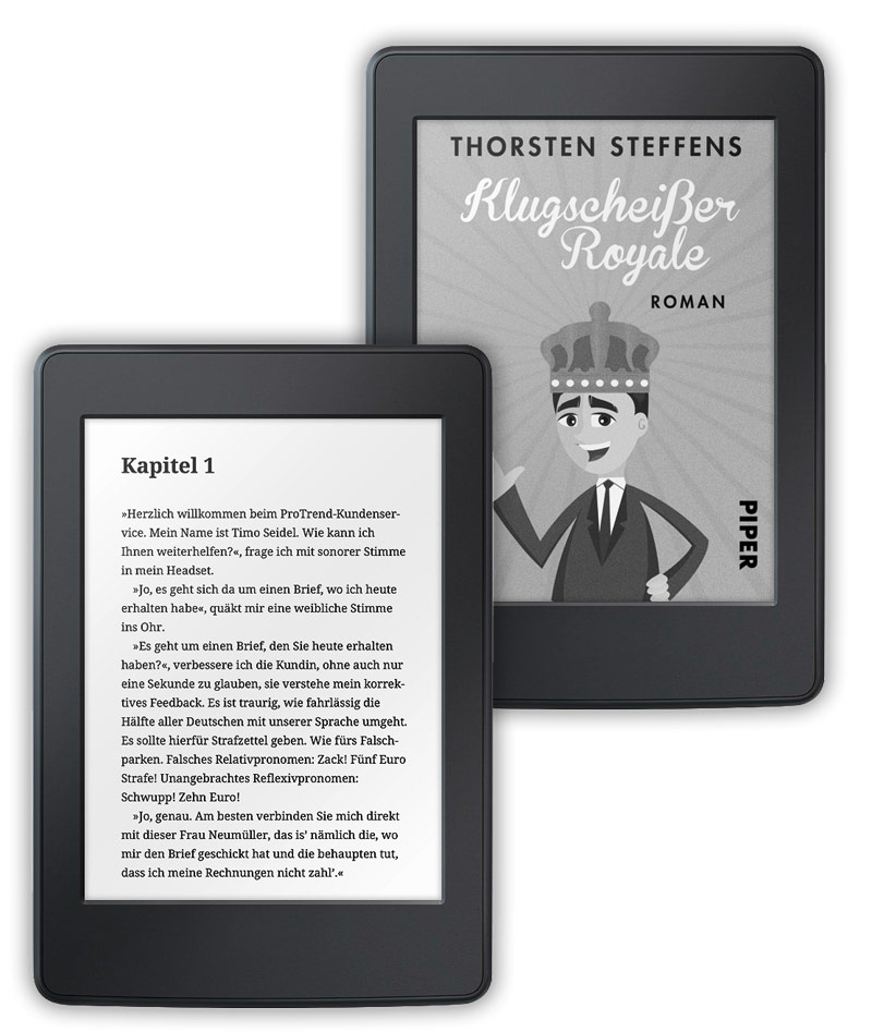 Klugscheißer Royale auf einem E-Book-Reader